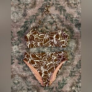 Madewell Brown and Cream Leaf Print Bikini